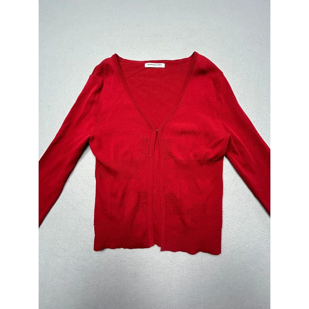 Hannah Jones Cardigan Rayon Nylon Red Pointelle Detail Womens Medium